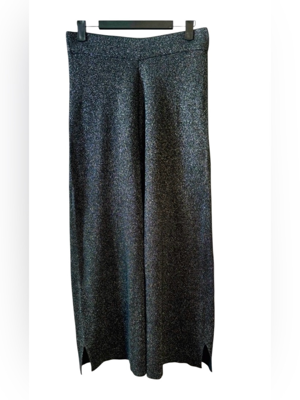 Leith Black & Silver Sparkly Stretch Pull On Wide Leg Capris Size‎ Small